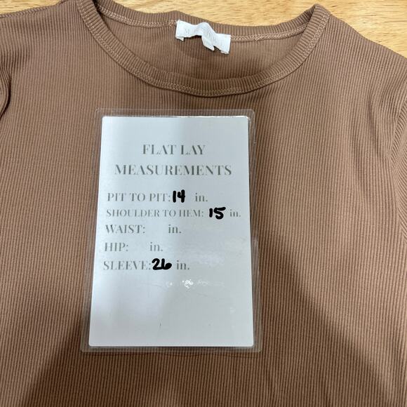 Meshki Caroline Long Sleeve Ribbed Fitted Cropped Top Women's XL Brown Neutral - Picture 7 of 7